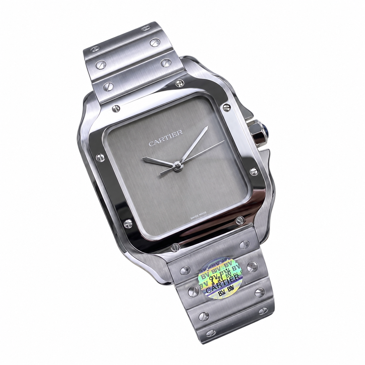 Cartier Santos Large Steel Silver Grey Dial No-Index Quartz Bracelet Watch – KDY