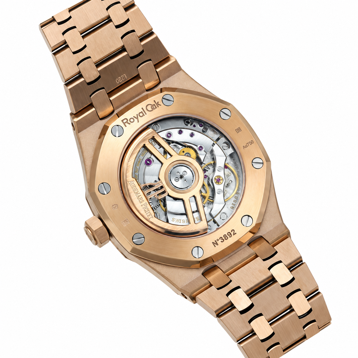 Audemars Piguet Royal Oak Rose Gold Diamond Bezel White Tapisserie Date Watch