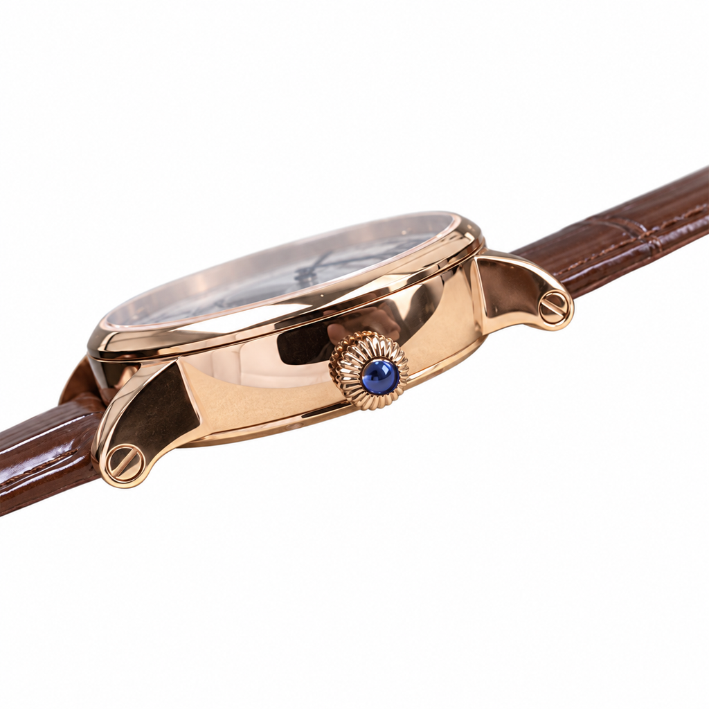 Cartier Rotonde Rose Gold Tourbillon Silver Dial Brown Strap Watch – KDY