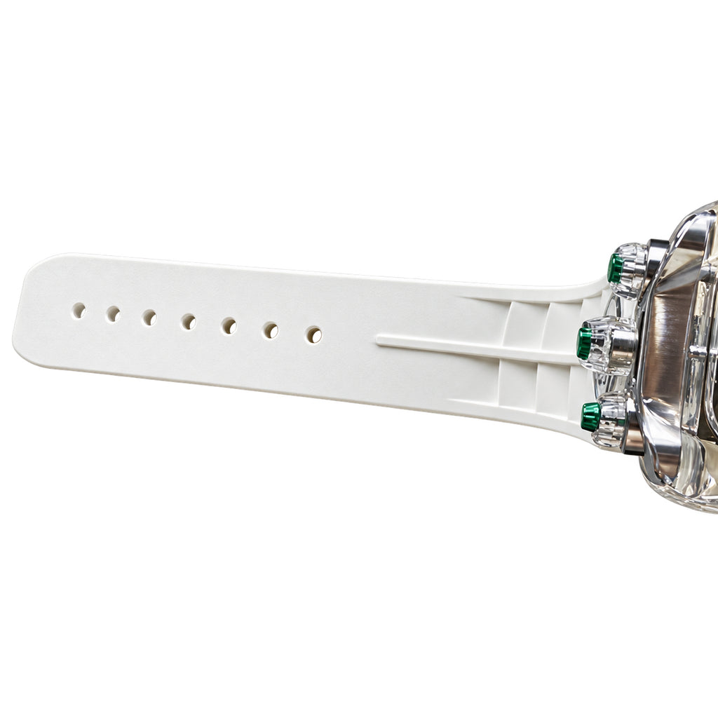 Jacob & Co. x Bugatti Chiron Clear Sapphire Tourbillon Green Accents White Rubber Watch
