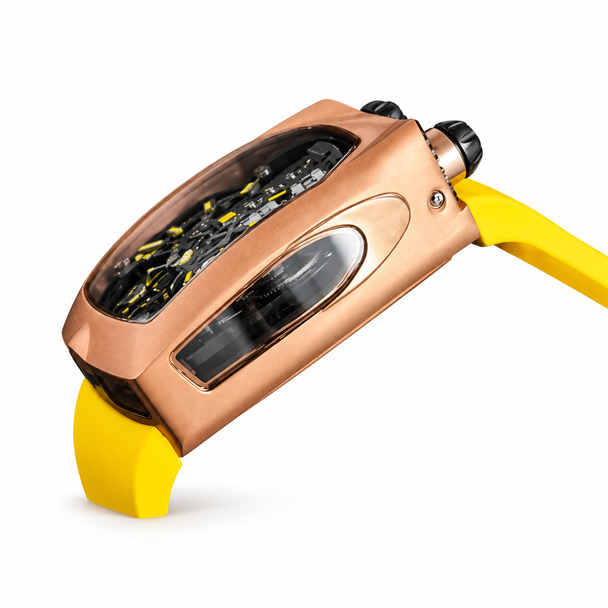 Jacob & Co. x Bugatti Chiron Rose Gold Skeleton Tourbillon Engine Yellow Rubber Watch