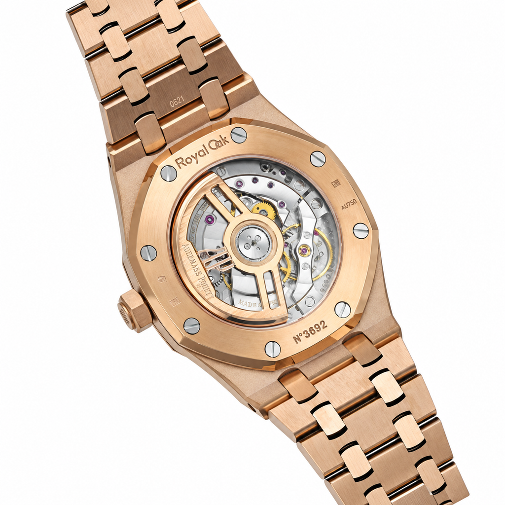 Audemars Piguet Royal Oak Rose Gold Diamond Bezel Green Tapisserie Date Watch