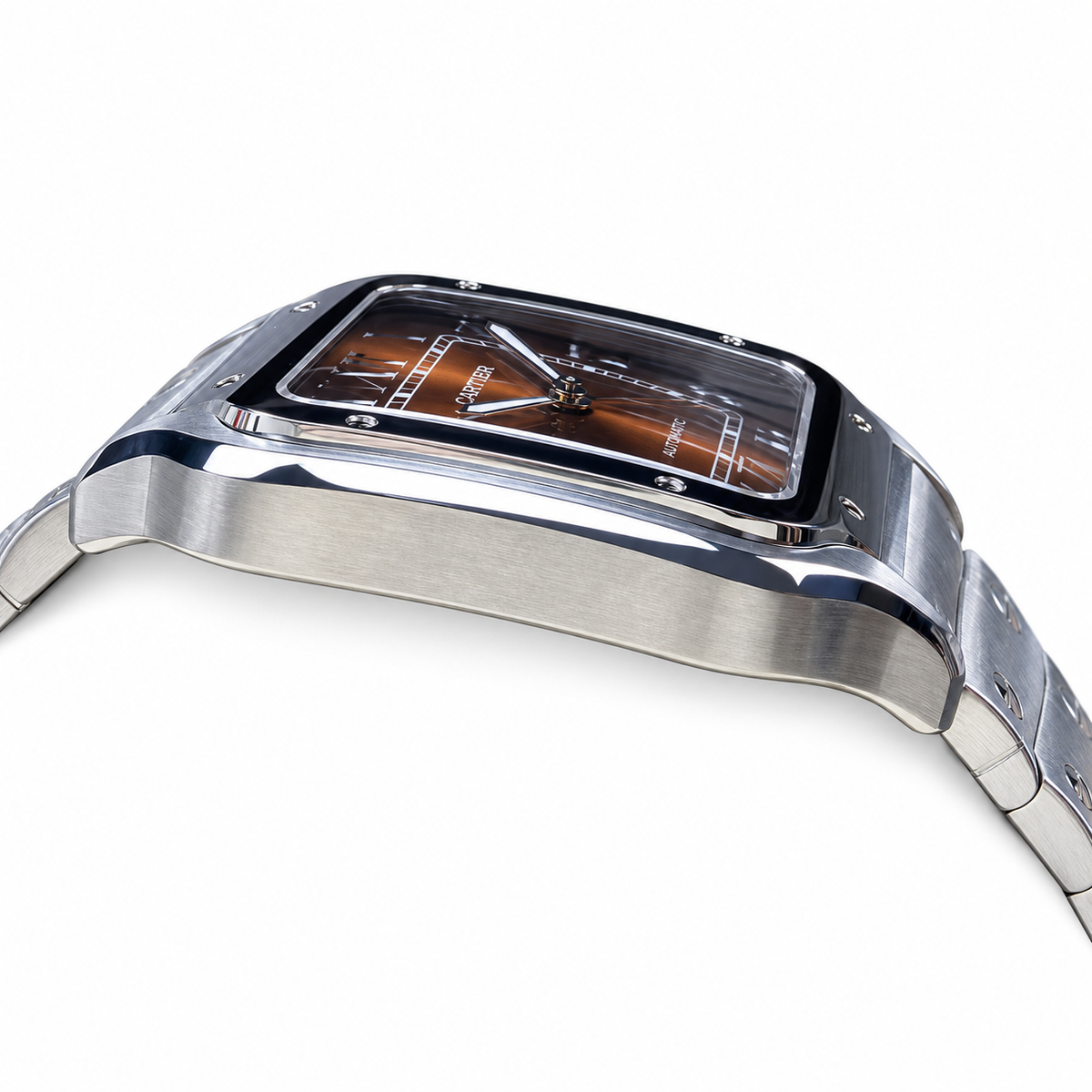 Cartier Santos Large — Steel, Brown Dial, Arabic Numerals, Date & Steel Bracelet, Automatic