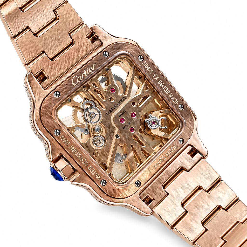Cartier Santos Full Diamond Rose Gold Skeleton Watch – KDY