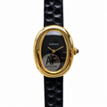Cartier Baignoire Vintage Mini — 18K Yellow Gold, Black Onyx Dial, No Numerals & Black Leather Strap, Women