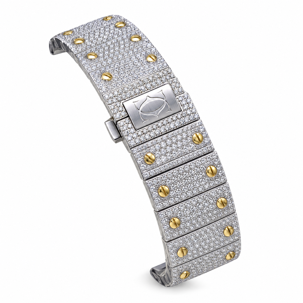 Cartier Santos Large Fully Iced Out Diamond-Set Two-Tone Watch – KDY