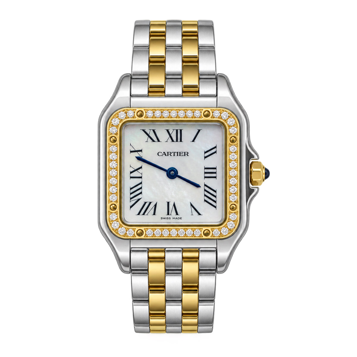 Cartier Panthère de Cartier Medium — Steel & Yellow Gold, Diamond Bezel, MOP Dial & Two-Tone Bracelet, Women