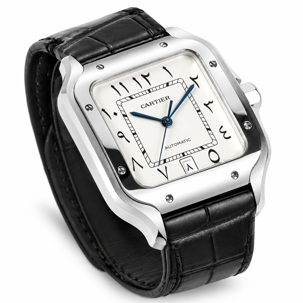 Cartier Santos de Cartier Automatic — Steel, Smoked Orange Arabic Dial & Brown Alligator Strap