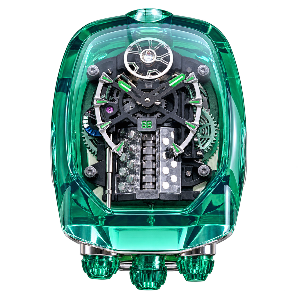 Jacob & Co. x Bugatti Chiron Full Green Sapphire Tourbillon Engine Green Rubber Watch