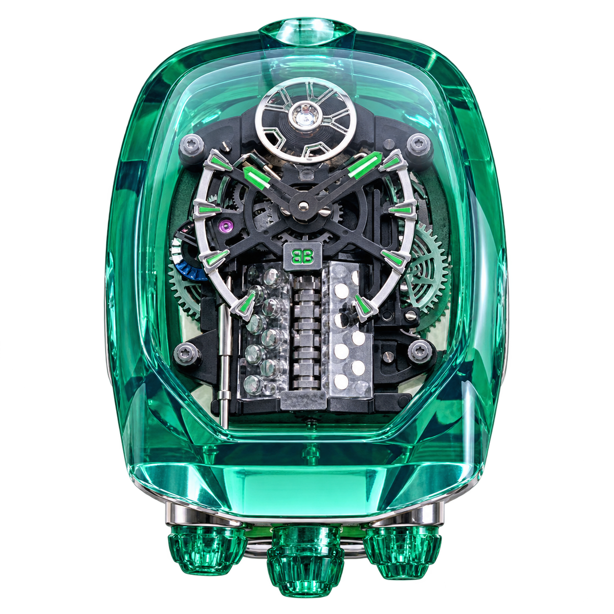 Jacob & Co. x Bugatti Chiron Full Green Sapphire Tourbillon Engine Green Rubber Watch