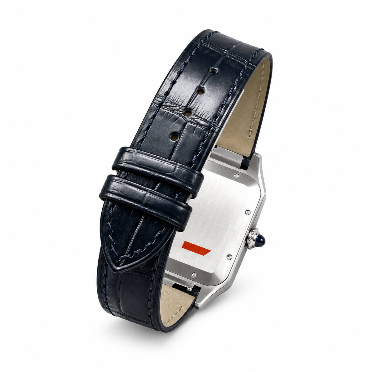 Cartier Santos-Dumont Large Steel Silver Dial Manual Navy Strap Watch – KDY