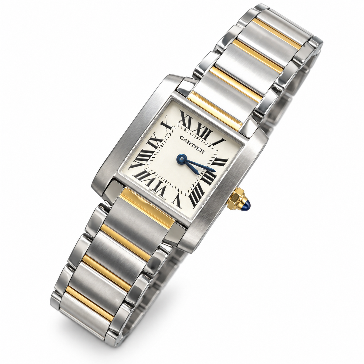 Cartier Tank Française Medium — Steel & Yellow Gold, Cream Dial, Roman Numerals & Two-Tone Bracelet, Quartz