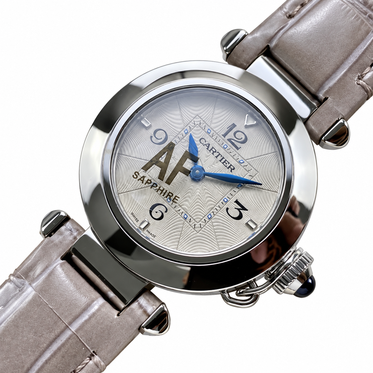 Cartier Pasha de Cartier Automatic Steel Silver Dial Grey Alligator Leather Luxury Watch Swiss Made