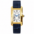 Cartier Tank Américaine 18K Yellow Gold White Dial Blue Alligator Strap Watch