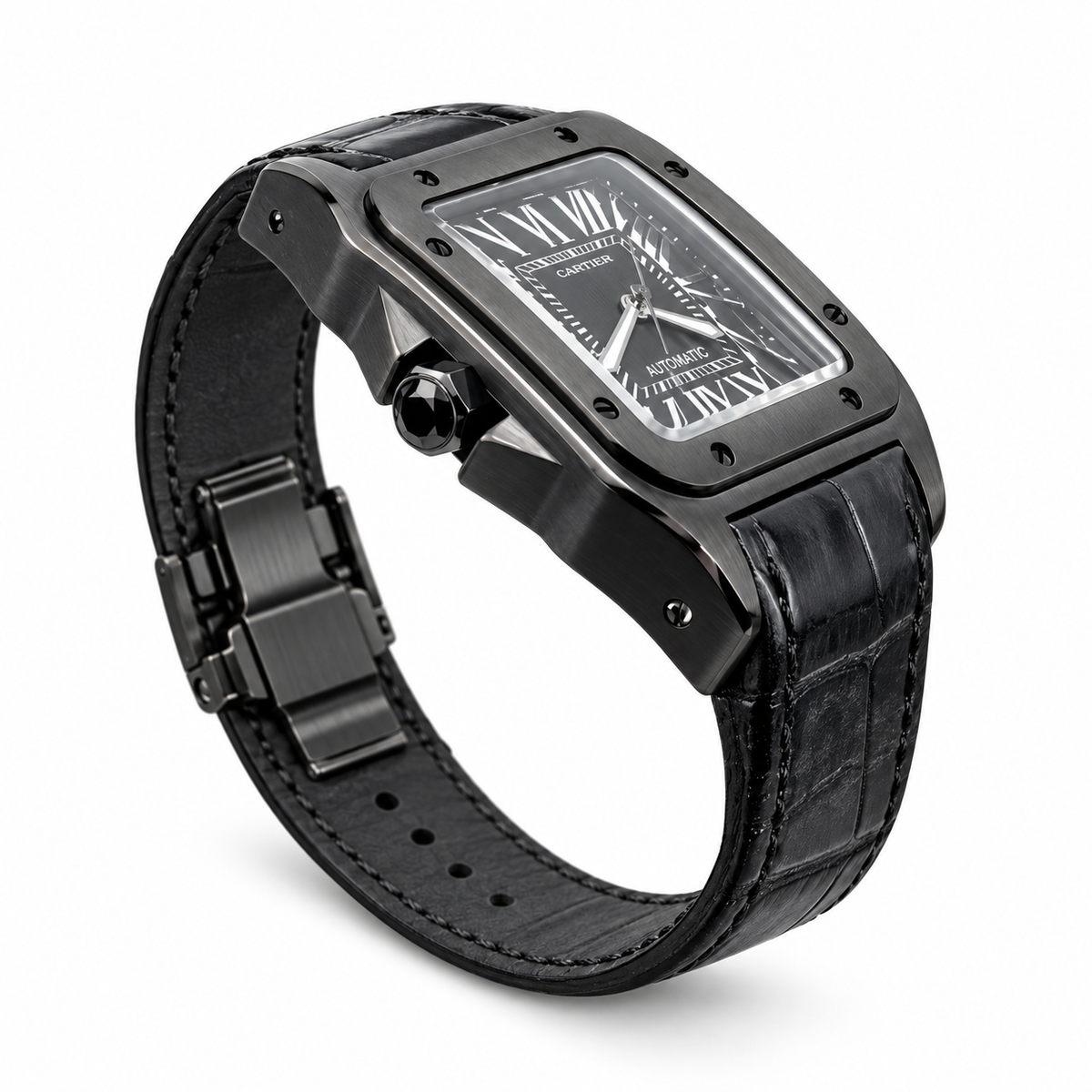 Cartier Santos de Cartier Automatic — Black ADLC, Black Dial & Alligator Strap