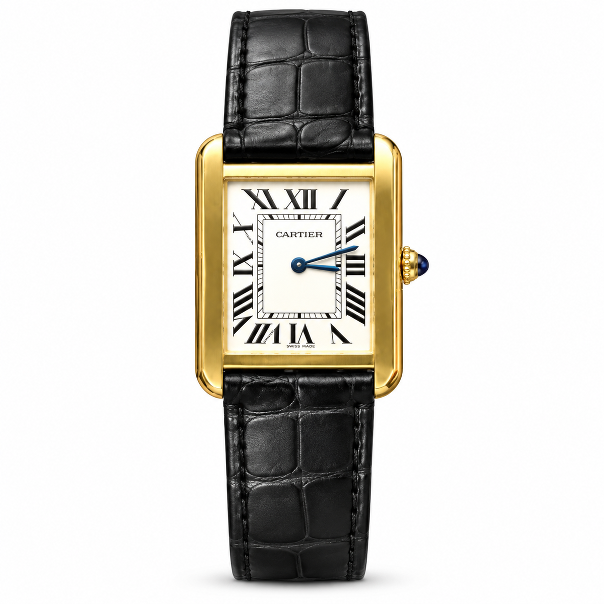 Cartier Tank Solo Large Yellow Gold Ivory Dial Black Strap Watch – KDY