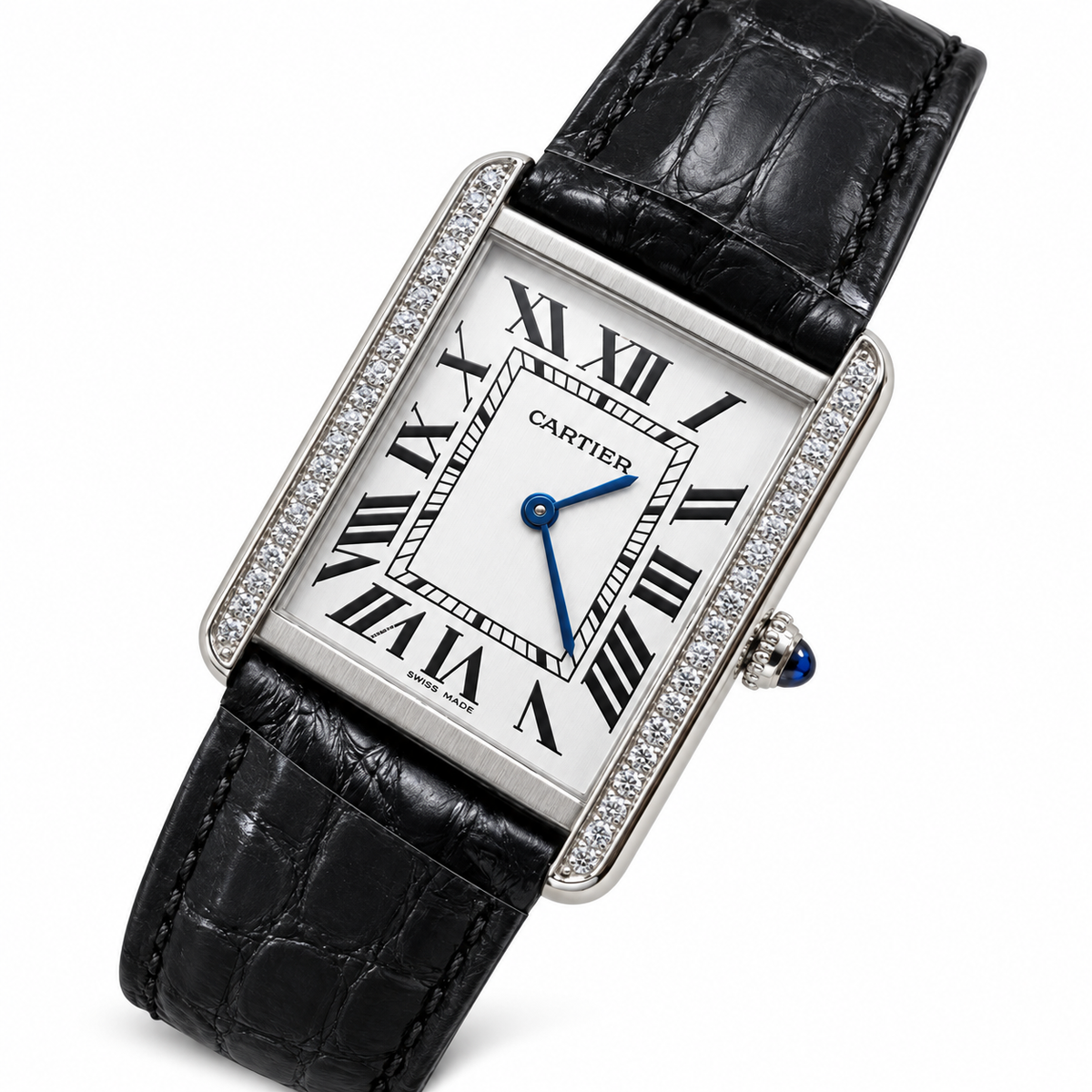 Cartier Tank Must — White Gold Diamond Set & Black Alligator Strap