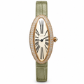 Cartier Baignoire Allongée Large — 18K Rose Gold, Double Diamond Bezel, Cream Oval Dial & Olive Alligator Strap, Women