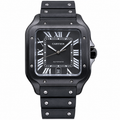 Cartier Santos de Cartier Large Full Matte Black ADLC-Coated Steel Case Bracelet Black Dial White Roman Numerals Date Automatic QuickSwitch Watch