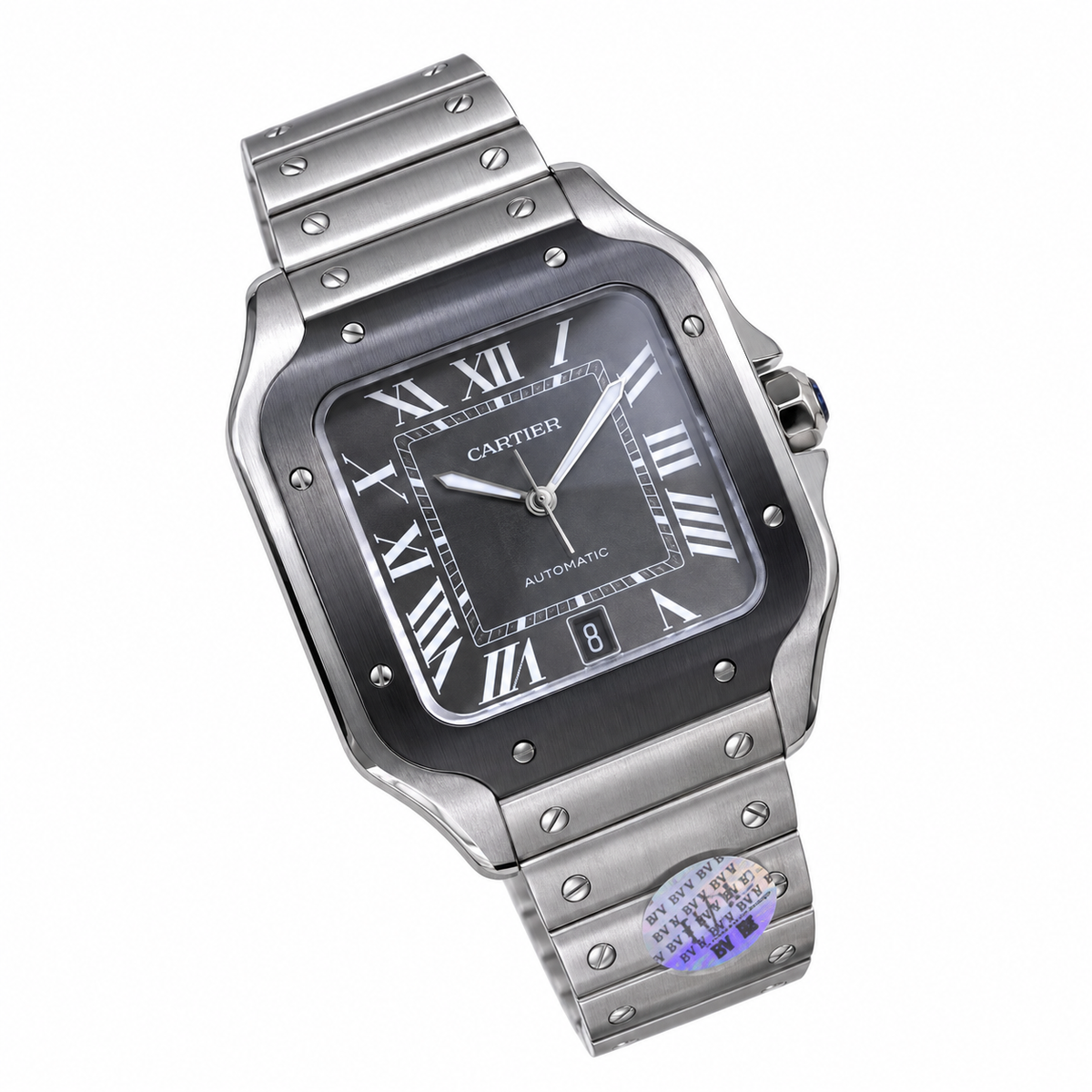 Cartier Santos Large Steel Grey Dial Date Automatic Bracelet Watch – KDY