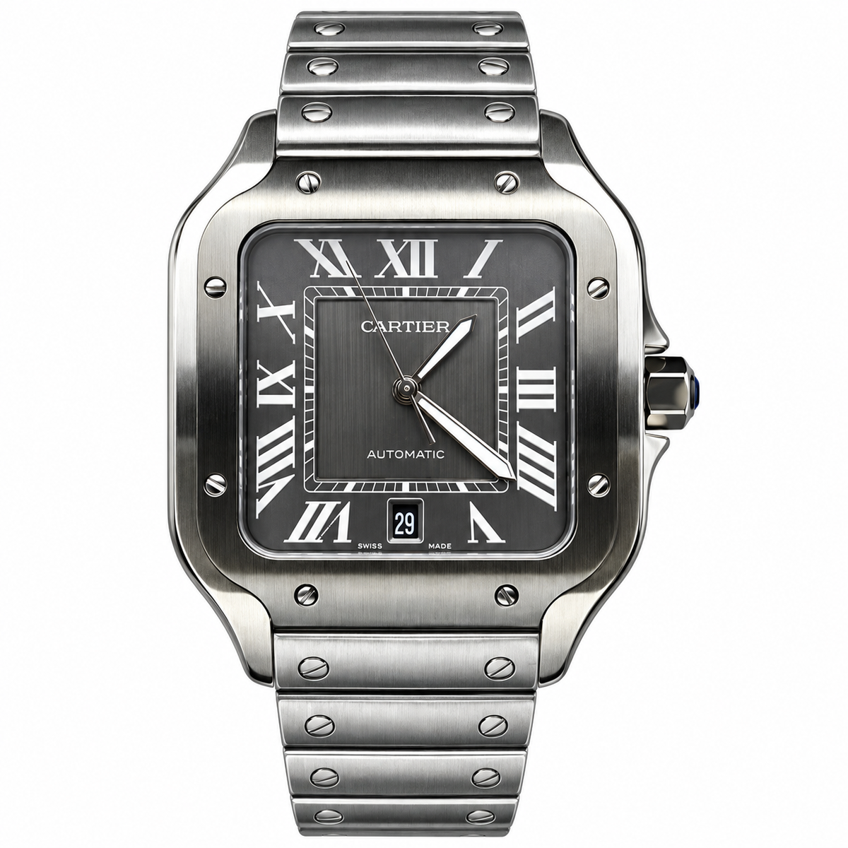 Cartier Santos de Cartier Automatic — Steel, Grey Dial & Steel Bracelet, Extra Large