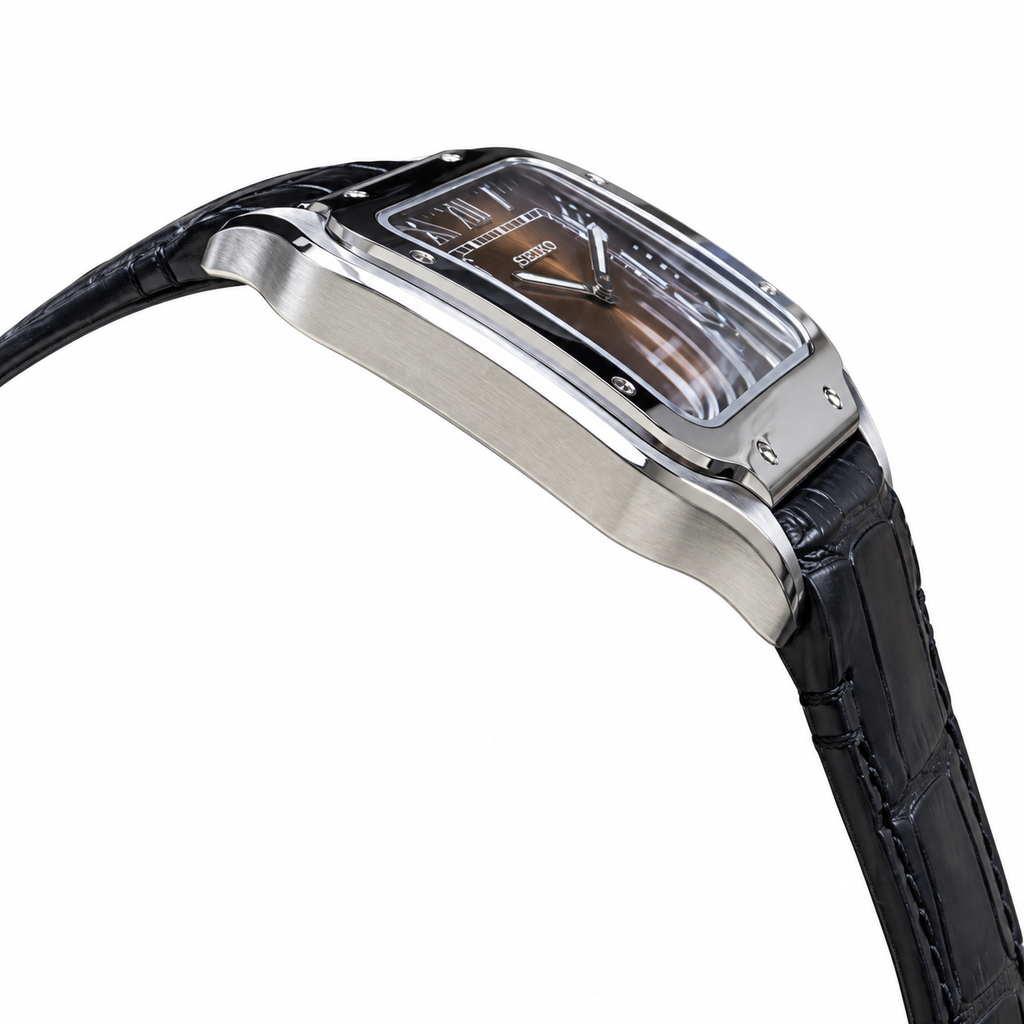 Cartier Santos Large — Steel, Brown Gradient Dial, Roman Numerals, Date & Black Alligator Strap, Automatic