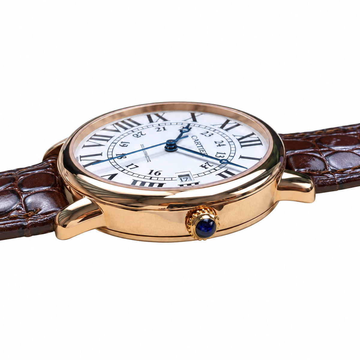 Cartier Ronde Louis Cartier Automatic — 18K Rose Gold, 24H Dial, Date & Brown Alligator Strap