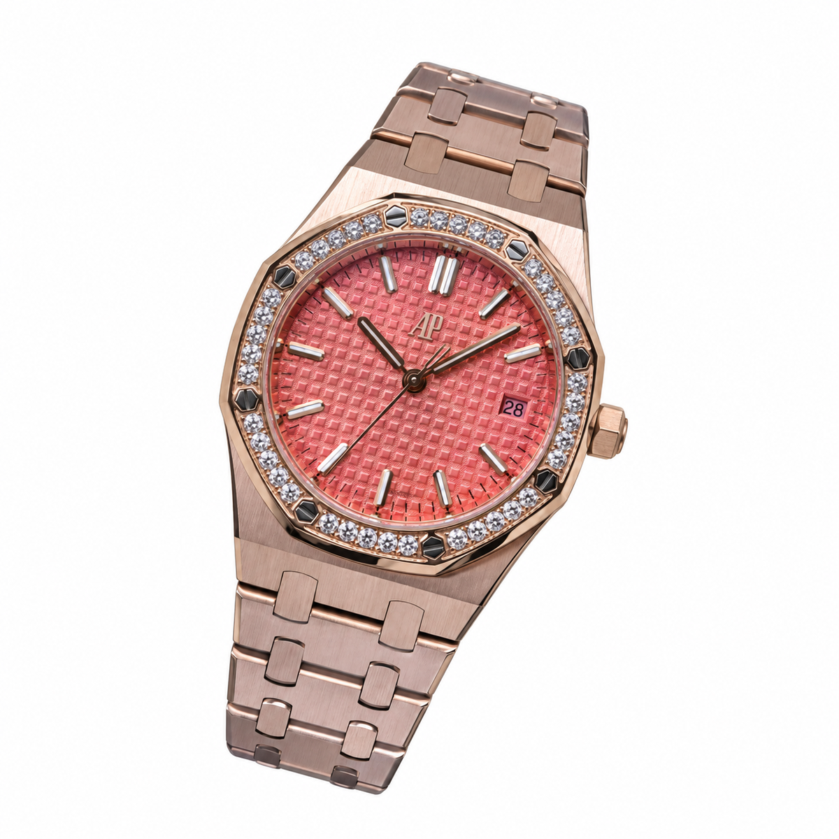 Audemars Piguet Royal Oak Lady – Rose Gold Salmon Dial Diamond Bezel