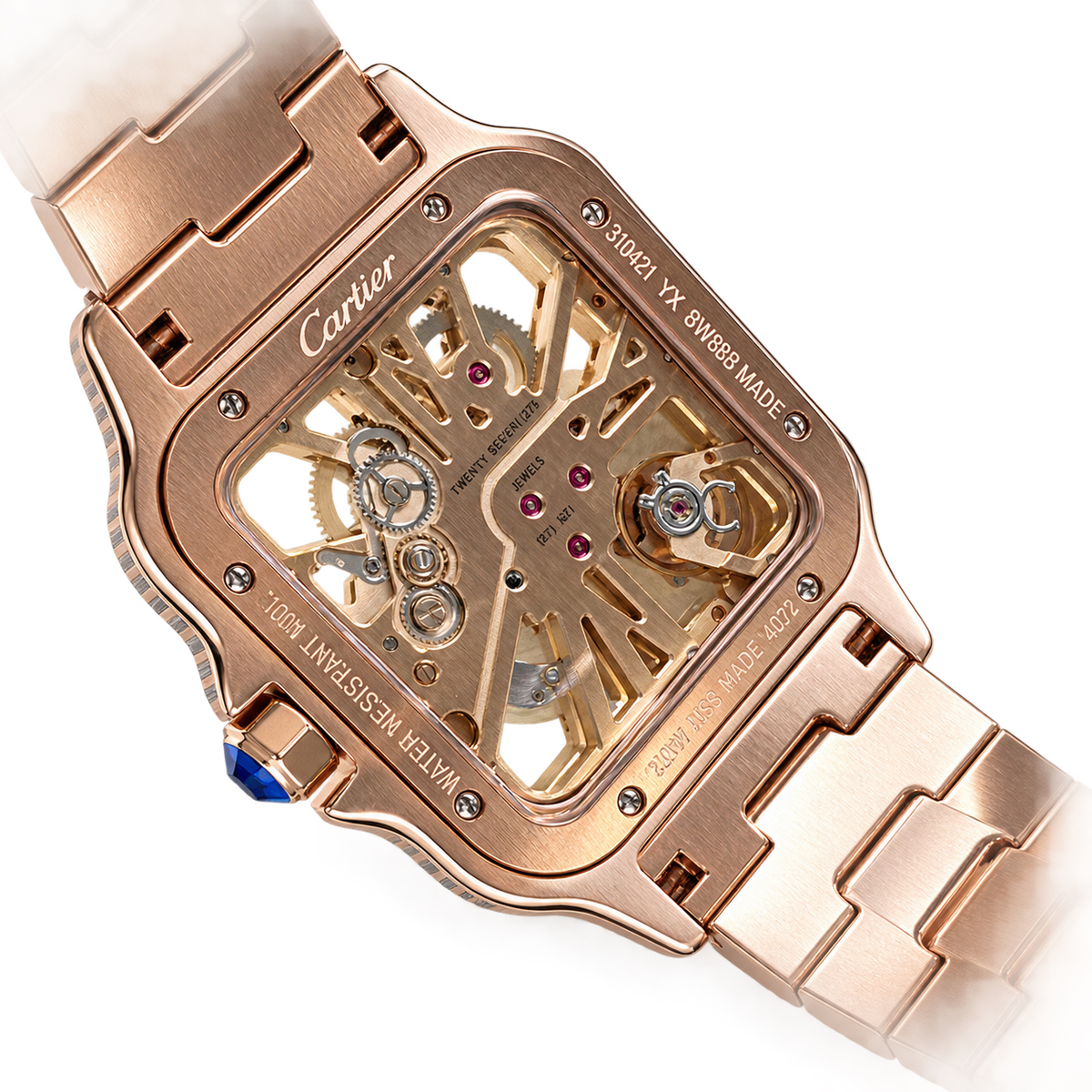 Cartier Santos Large Skeleton — 18K Rose Gold, Full Diamond Case & Bracelet, Skeleton Dial, Automatic