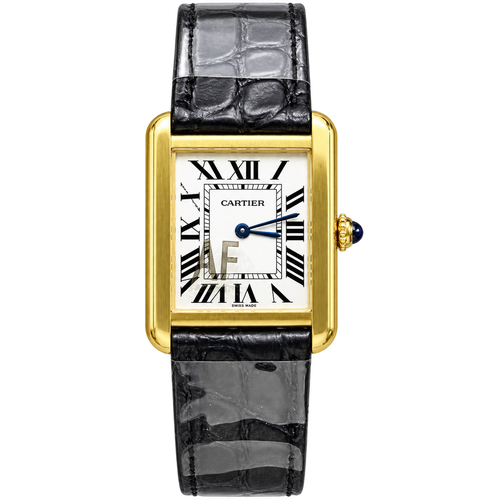 Cartier Tank Solo 18K Yellow Gold White Dial Black Alligator Strap Watch