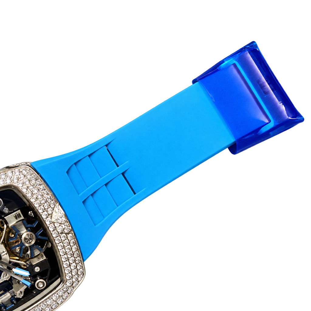 Jacob & Co. x Bugatti Twin Turbo Furious White Gold Diamond Tourbillon Blue Rubber Watch