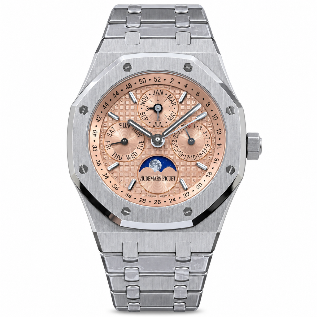 Audemars Piguet Royal Oak Perpetual Calendar Salmon Rose Dial Stainless Steel Moon Phase