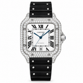 Cartier Santos de Cartier Large — Steel, Diamond Bezel, Black Dial, Roman Numerals, Date & Black Rubber Strap, Automatic