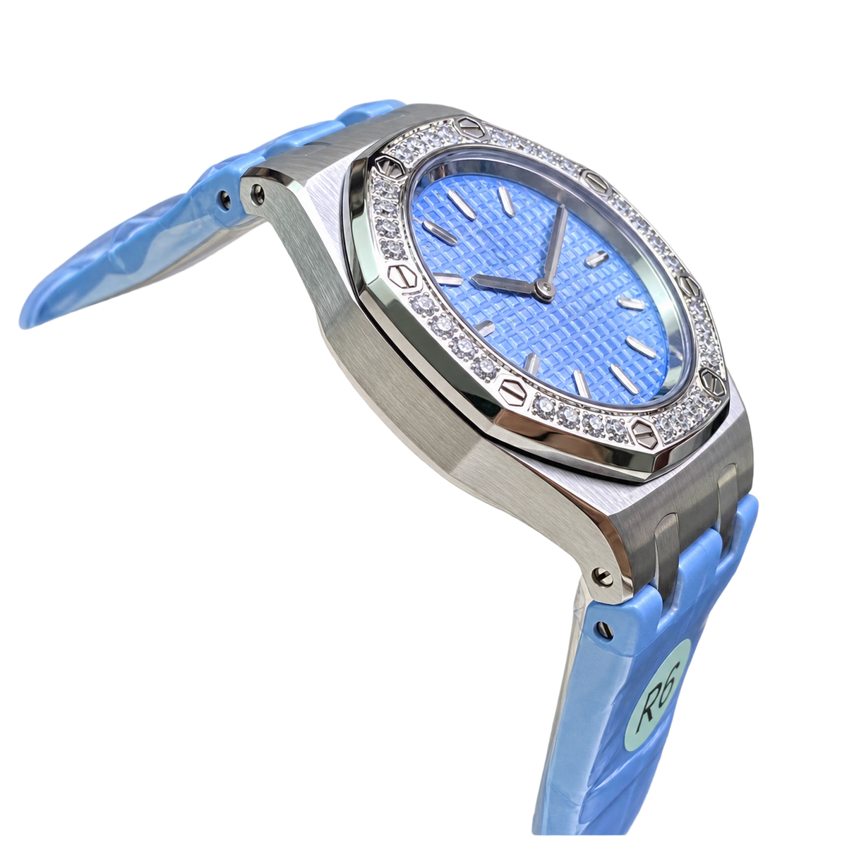 Audemars Piguet Royal Oak Ladies Diamond Bezel Sky Blue Dial Rubber Strap Roger Federer Edition
