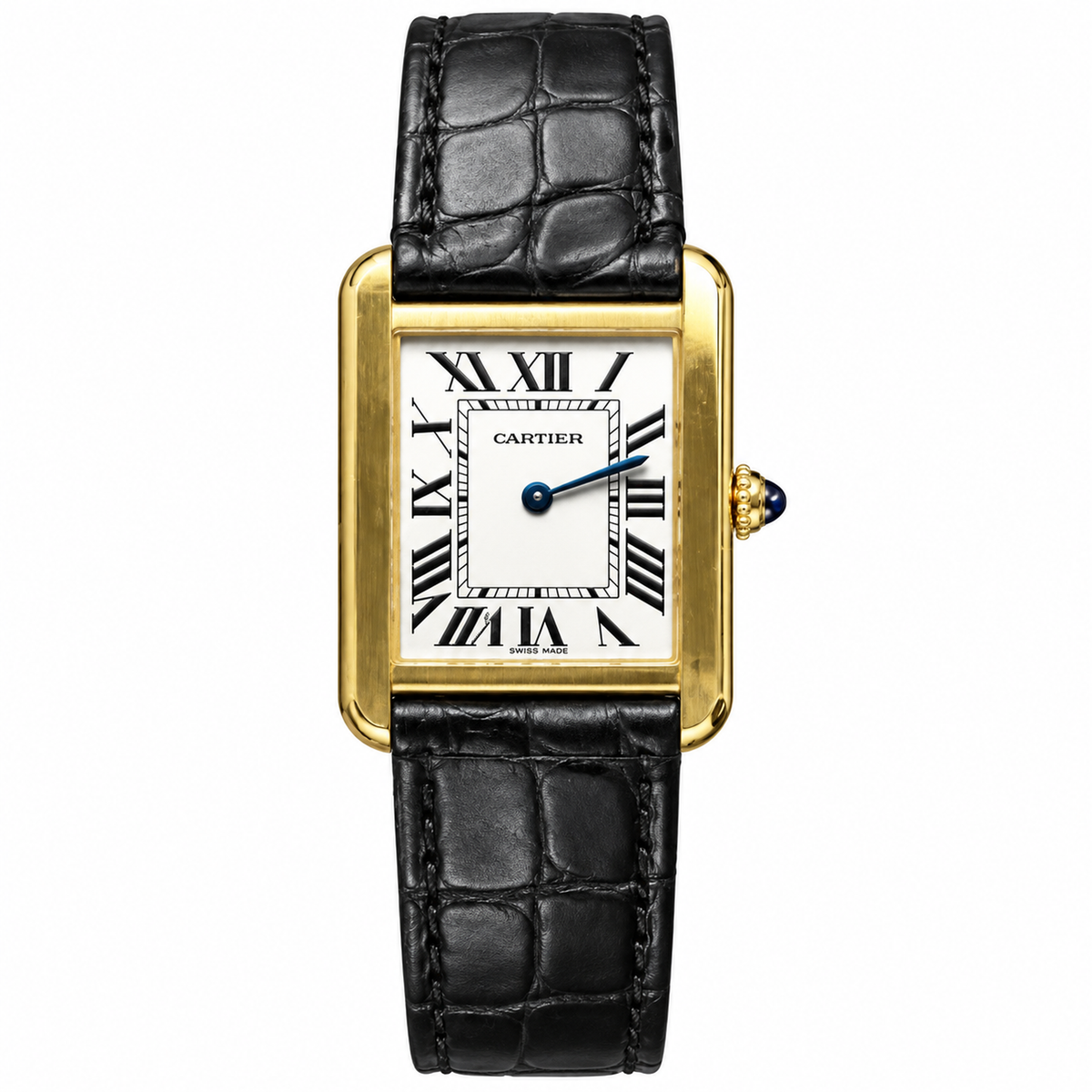 Cartier Tank Must Large — 18K Yellow Gold, White Dial, Roman Numerals & Black Alligator Strap