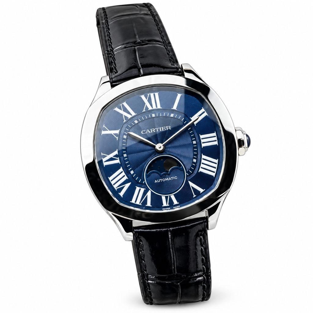 Cartier Drive de Cartier Automatic — Moon Phase, Blue Dial & Black Alligator Strap