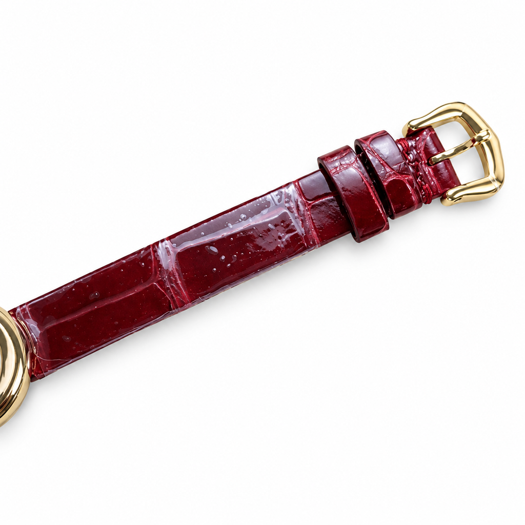 Cartier Baignoire — 18K Yellow Gold, Burgundy Lacquer Dial & Burgundy Alligator Strap, Women