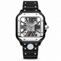Cartier Santos de Cartier Skeleton Automatic — Steel & Black ADLC Bezel, Skeleton Dial & Black Rubber Strap, Large