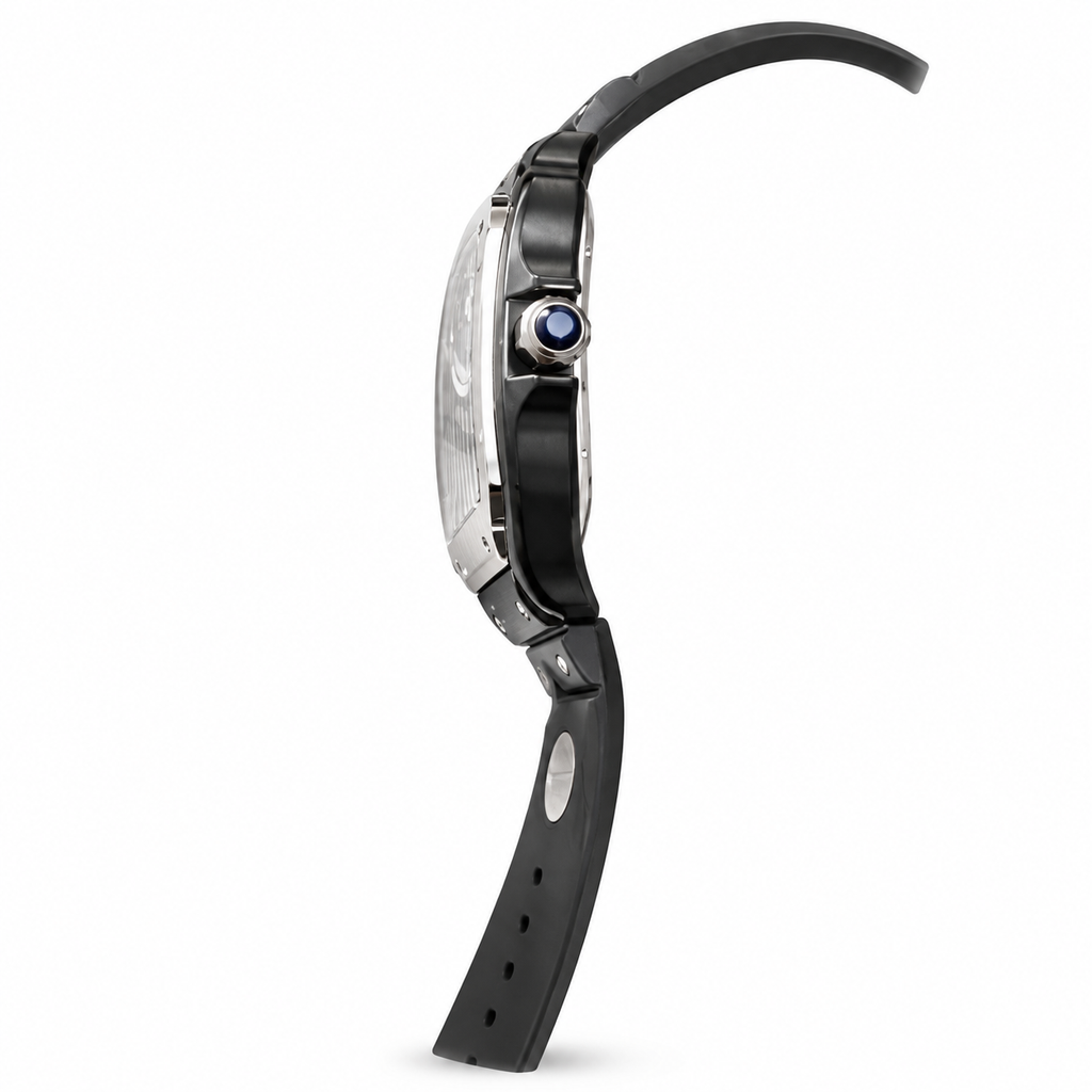Cartier Santos de Cartier Skeleton Automatic — Steel & ADLC, Open Caseback & Black Rubber Strap, Large