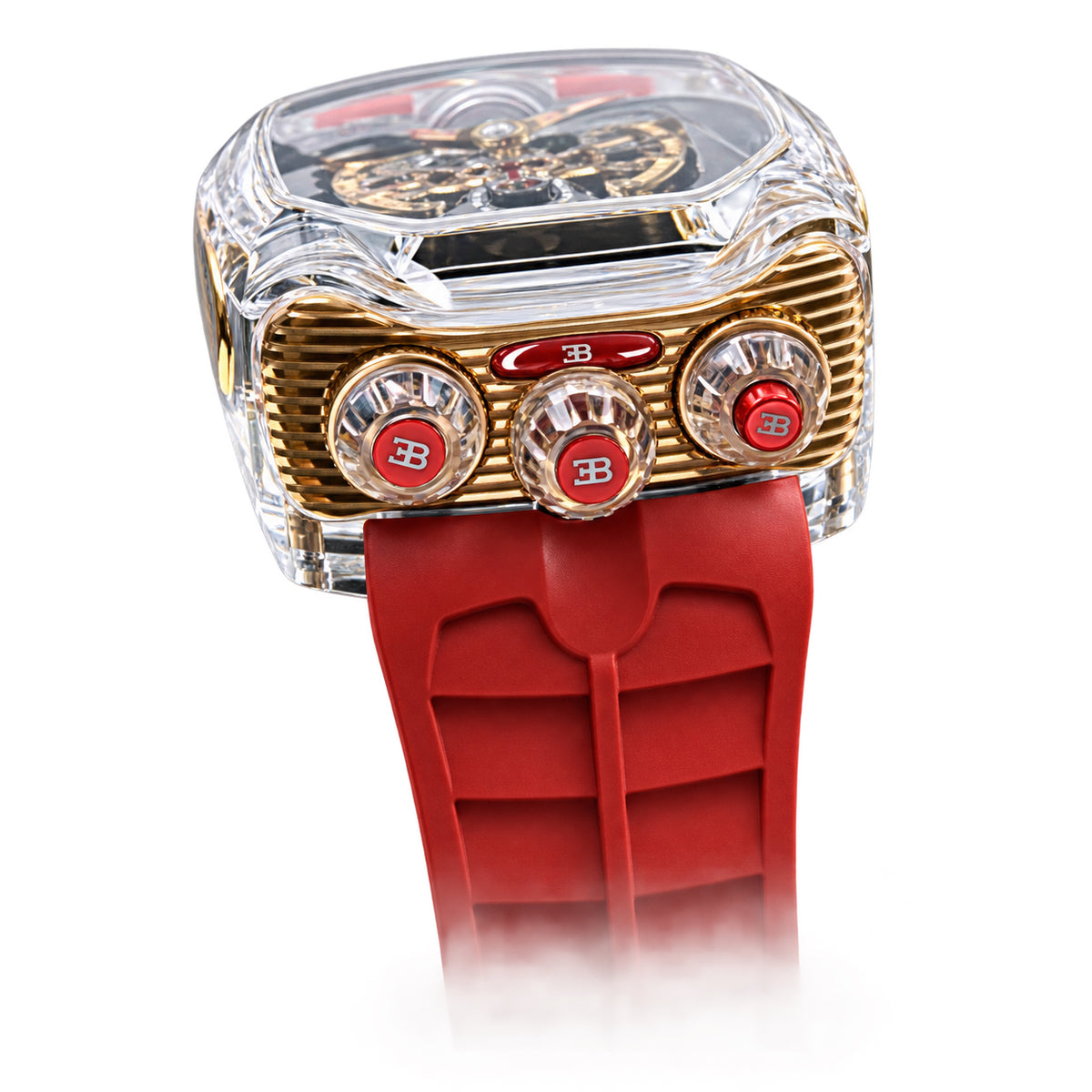 Jacob & Co. x Bugatti Chiron Clear Sapphire Rose Gold Tourbillon Red Rubber Watch