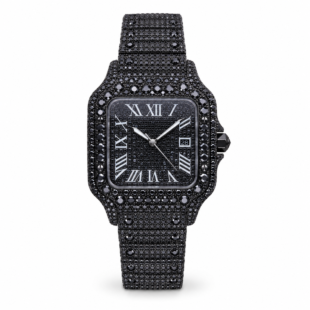 Cartier Santos de Cartier — Full Black DLC, Black Diamond Pavé & Black Steel Bracelet