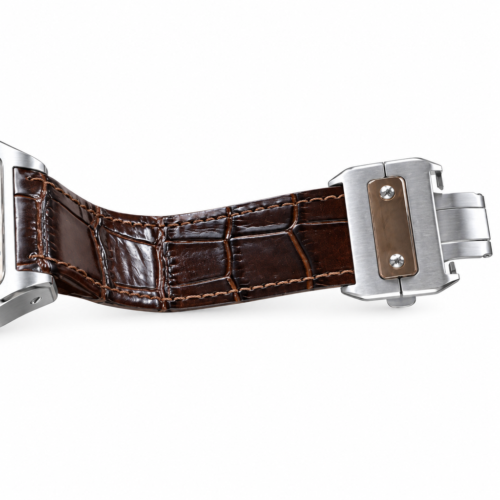Cartier Santos Dumont Steel Rose Gold White Dial Brown Strap Watch – KDY