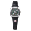 Cartier Santos de Cartier Skeleton — Stainless Steel, Green Roman Numerals & Black Leather Strap