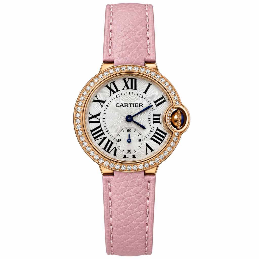 Cartier Ballon Bleu de Cartier — 18K Rose Gold, MOP Dial & Pink Leather Strap