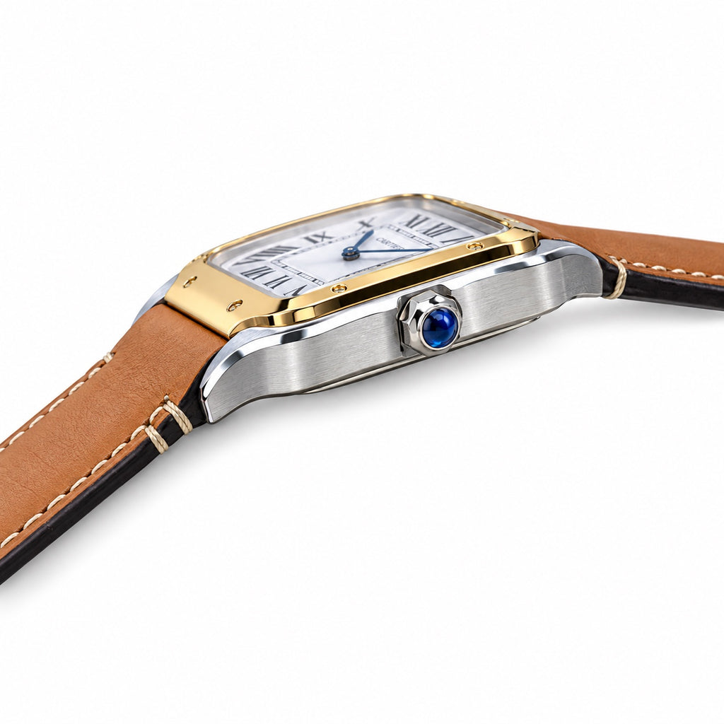 Cartier Santos de Cartier — Two-Tone Yellow Gold & Steel, White Dial & Tan Leather Strap
