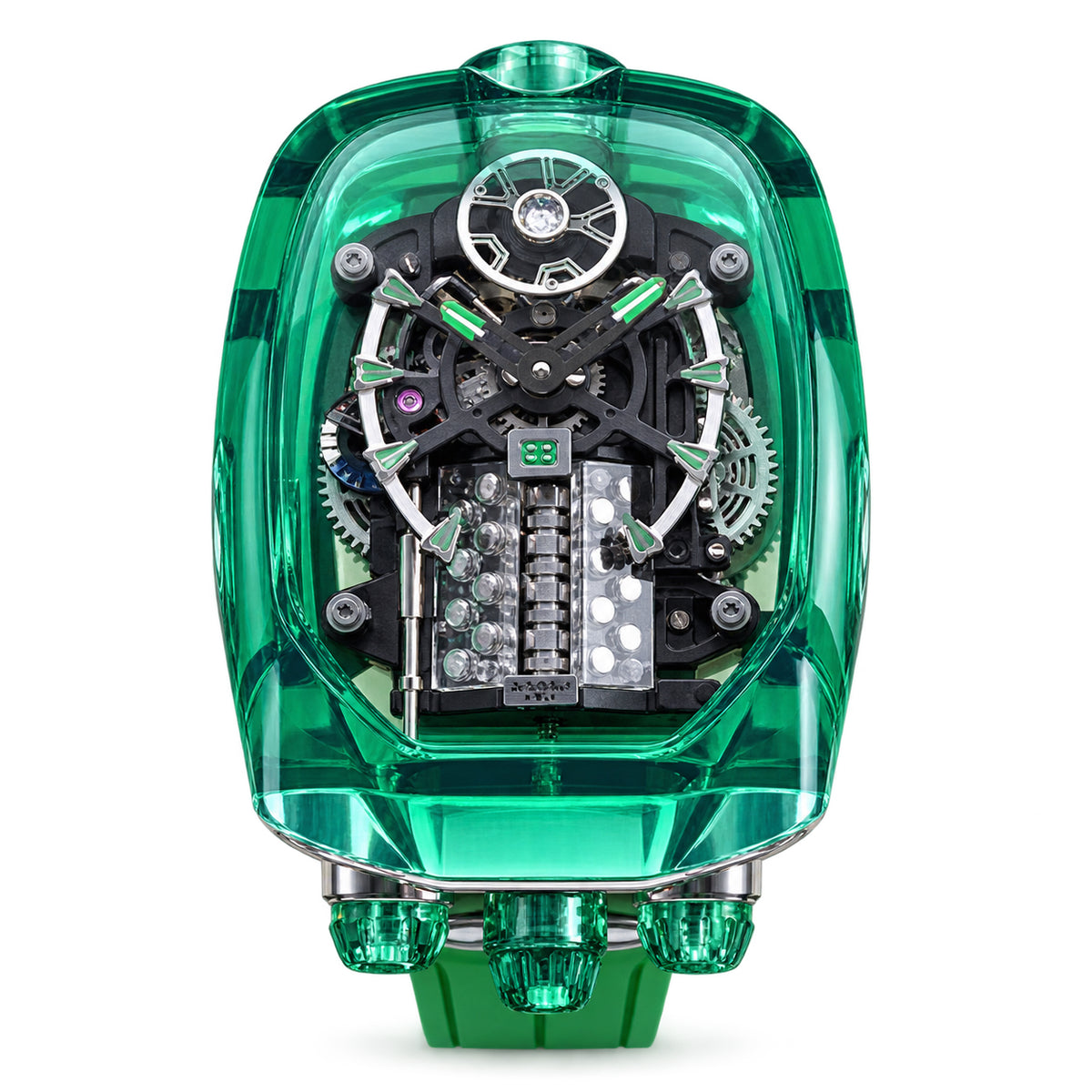 Jacob & Co. x Bugatti Twin Turbo Furious Green Sapphire Tourbillon Engine Green Rubber Watch