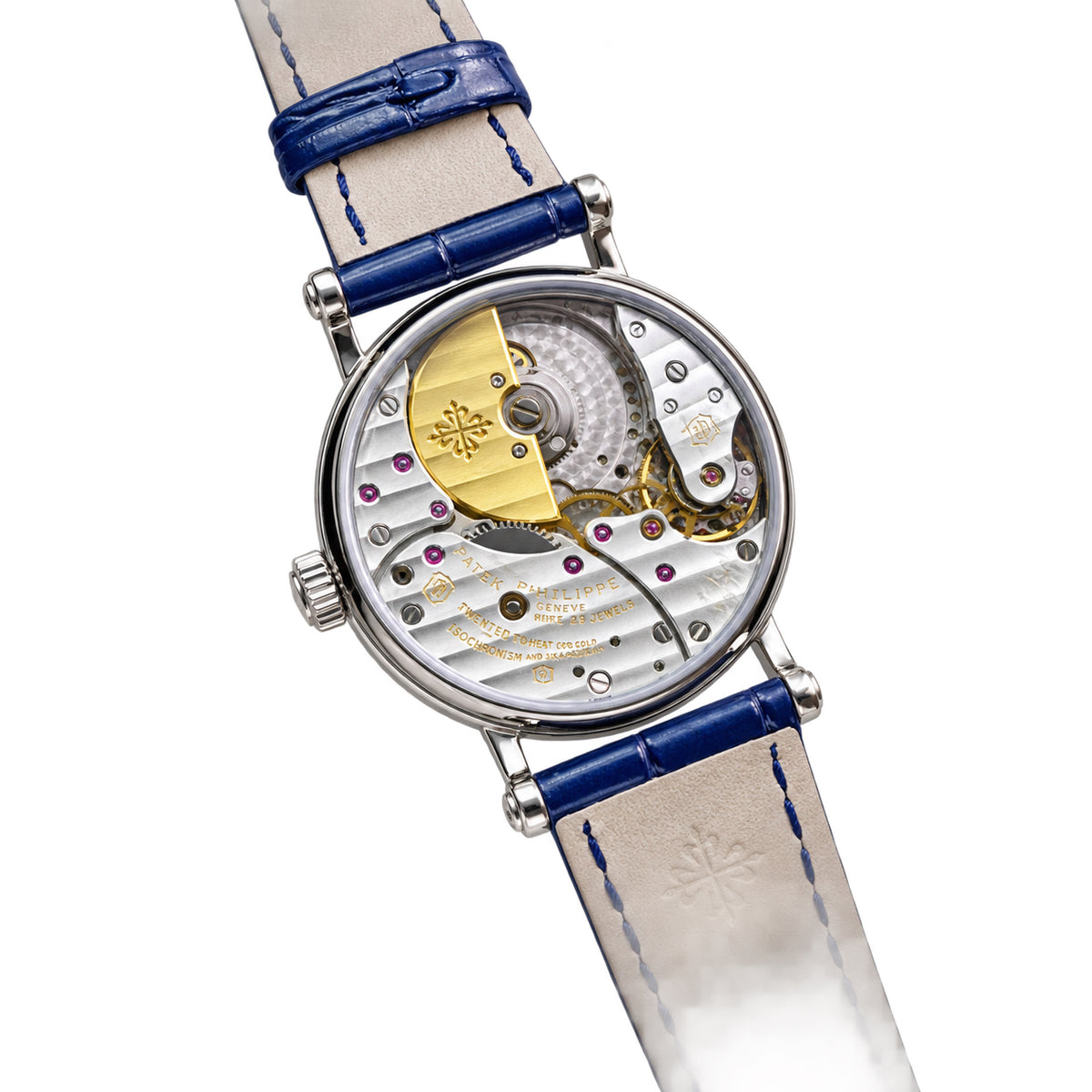 Patek Philippe Calatrava Ref. 7200G — 18K White Gold, Diamond Bezel, White MOP Dial & Blue Alligator Strap, Women