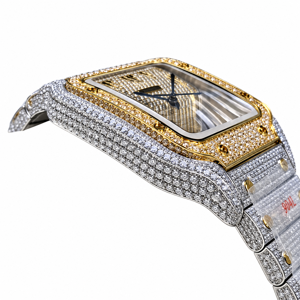 Cartier Santos Automatic — Full Diamond Iced Out, Two-Tone Gold & Steel