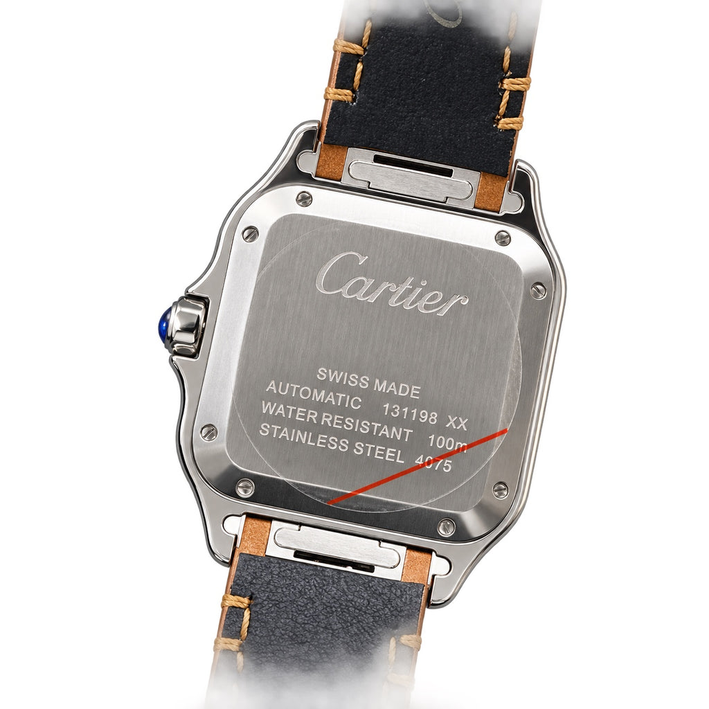 Cartier Santos Large Steel White Dial Blue Hands Automatic Tan Leather Strap Watch – KDY