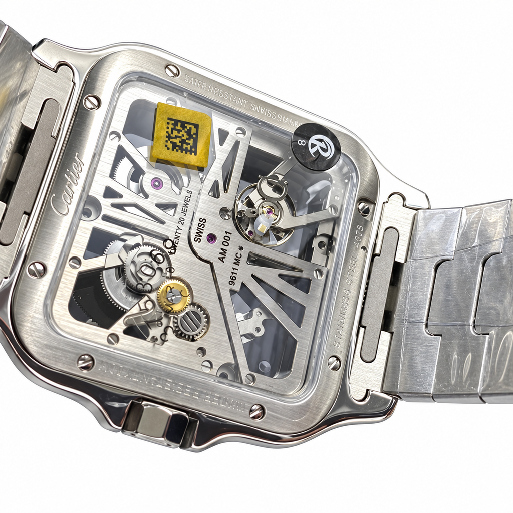 Cartier Santos Large Steel Green Skeleton Dial Automatic Bracelet Watch – KDY
